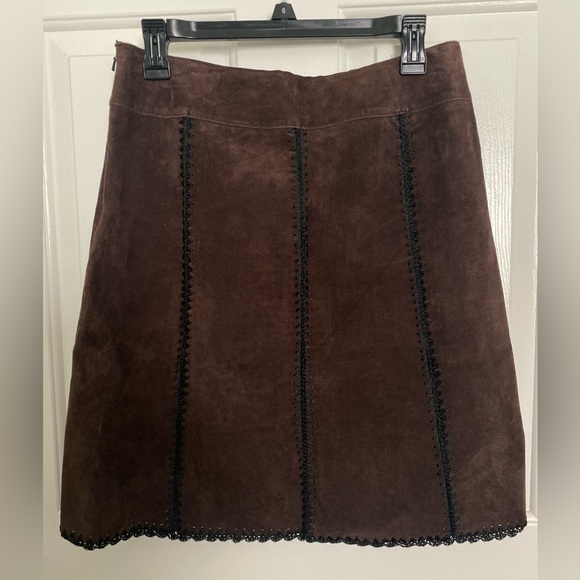 Karen Kane Dresses & Skirts - Karen Kane Brown A-Line Knee-Length  Suede Leather Chocolate Brown Skirt Size 8